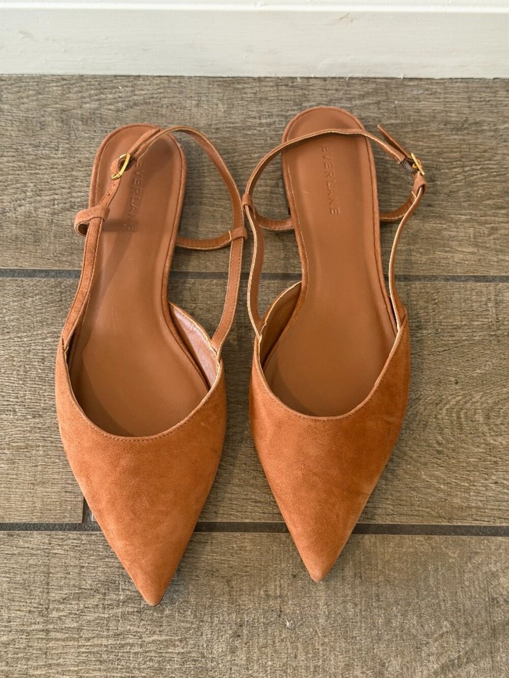 Everlane Suede Pointed Toe Slingback Flat Tan Size 8.5 - Picture 1 of 4